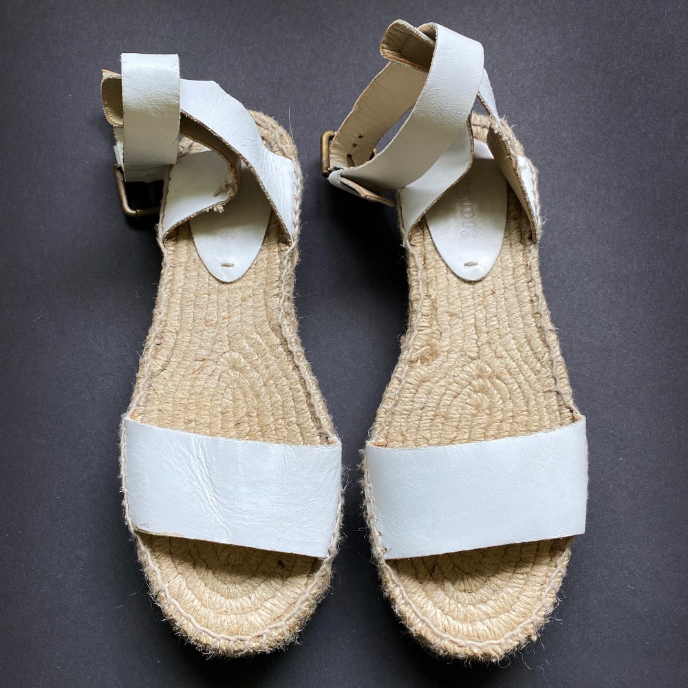 SOLUDOS WOVEN WHITE LEATHER JUTE WEDGE ESPADRILLE / SZ 8